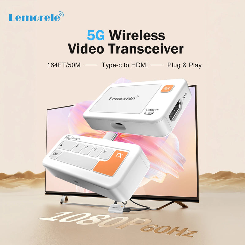 Lemorele Type-C to HDMI Wireless Transmitter and Receiver 1080P Video Transceiver 50m Wireless Extender Kit For Office/Teaching
